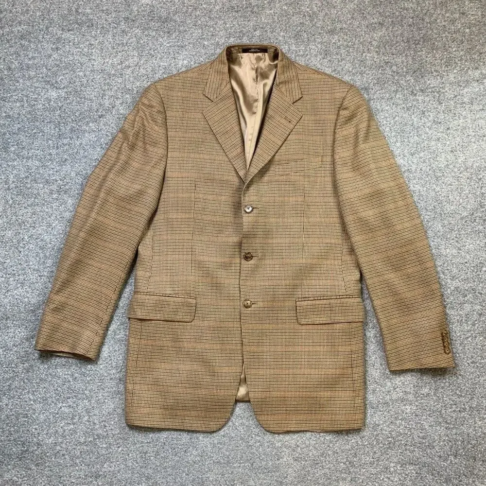 Joseph Abboud Blazer Mens 41 Long Biscuit Silk‎ Wool Blend Shoulder Pads Jacket